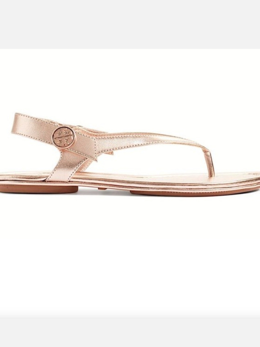 Tory Burch Rose Gold Minnie Travel Metallic Leather Sandals, Size 7 - Picture 5 of 11